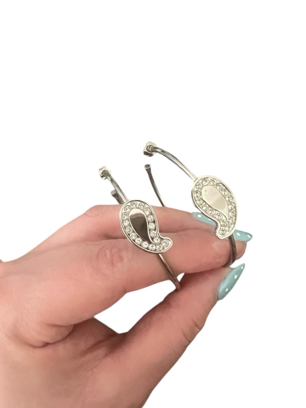 ETRO Silver Hoop Stud Earrings with Paisley Logo Accent on the front